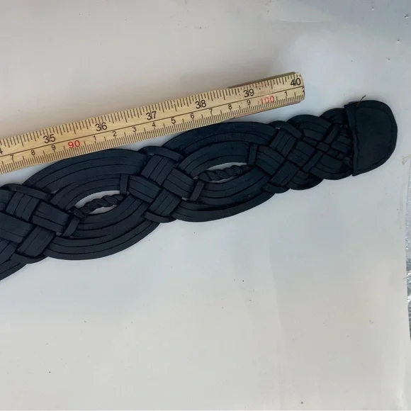 LADIES BELT ONE SIZE MOROCCO CONCHO SILVER BLACK LEATHER BRAIDED WOVEN WESTERN - Picture 4 of 9